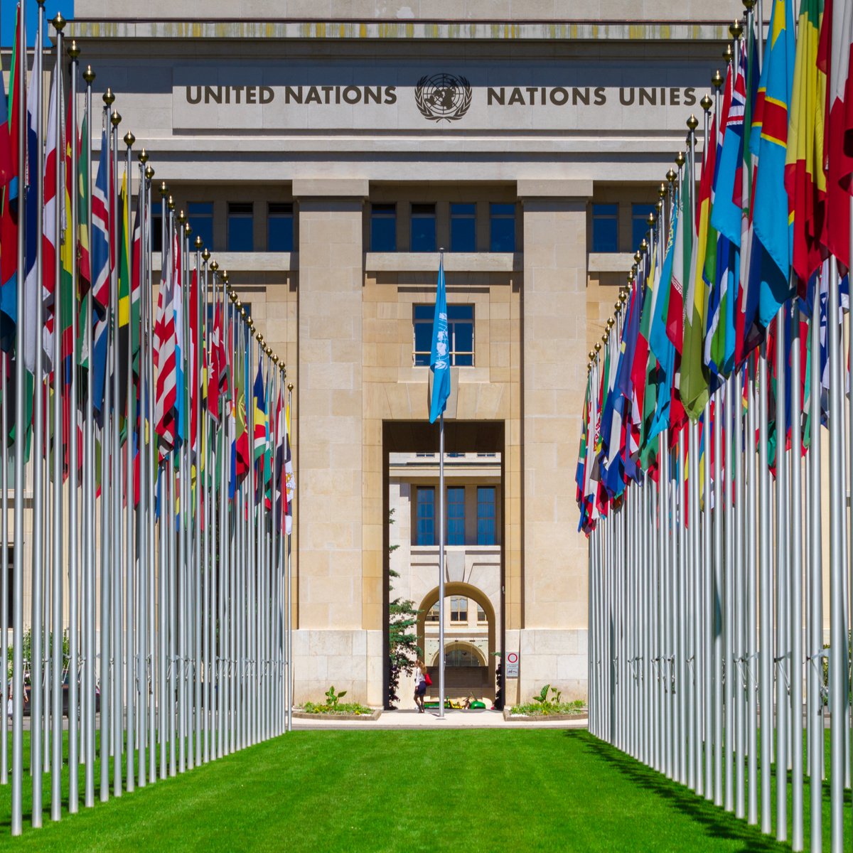 flags outside a United Nations building